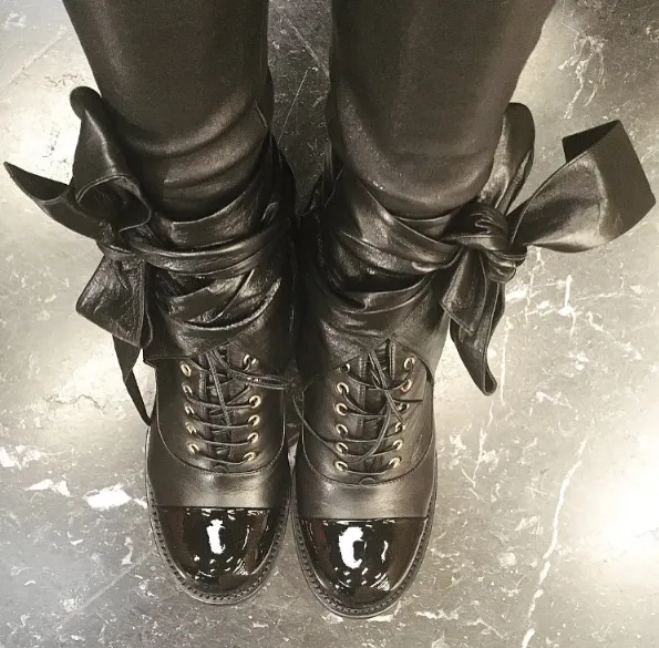 ** 2016 NIB CHANEL Ankle Wrap Around Leather, Kangaroo Bow Boots Black Leather: @upcloseandstylish **