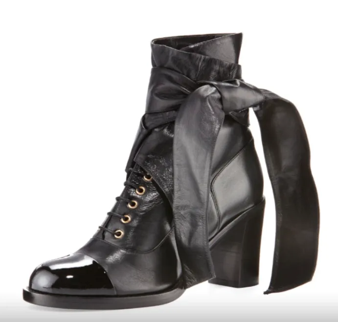 ** 2016 NIB CHANEL Ankle Wrap Around Leather, Kangaroo Bow Boots Black Leather: @upcloseandstylish **