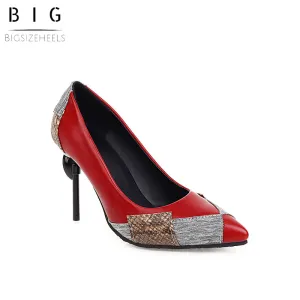Bigsizeheels Stylish Leopard Slip-On Stiletto Heel Pointed Toe Sexy Thin Shoes - Red Leopard