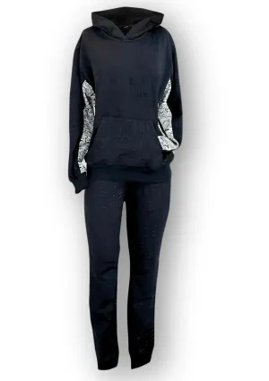 Black Embossed Gert tracksuit with hoodie
