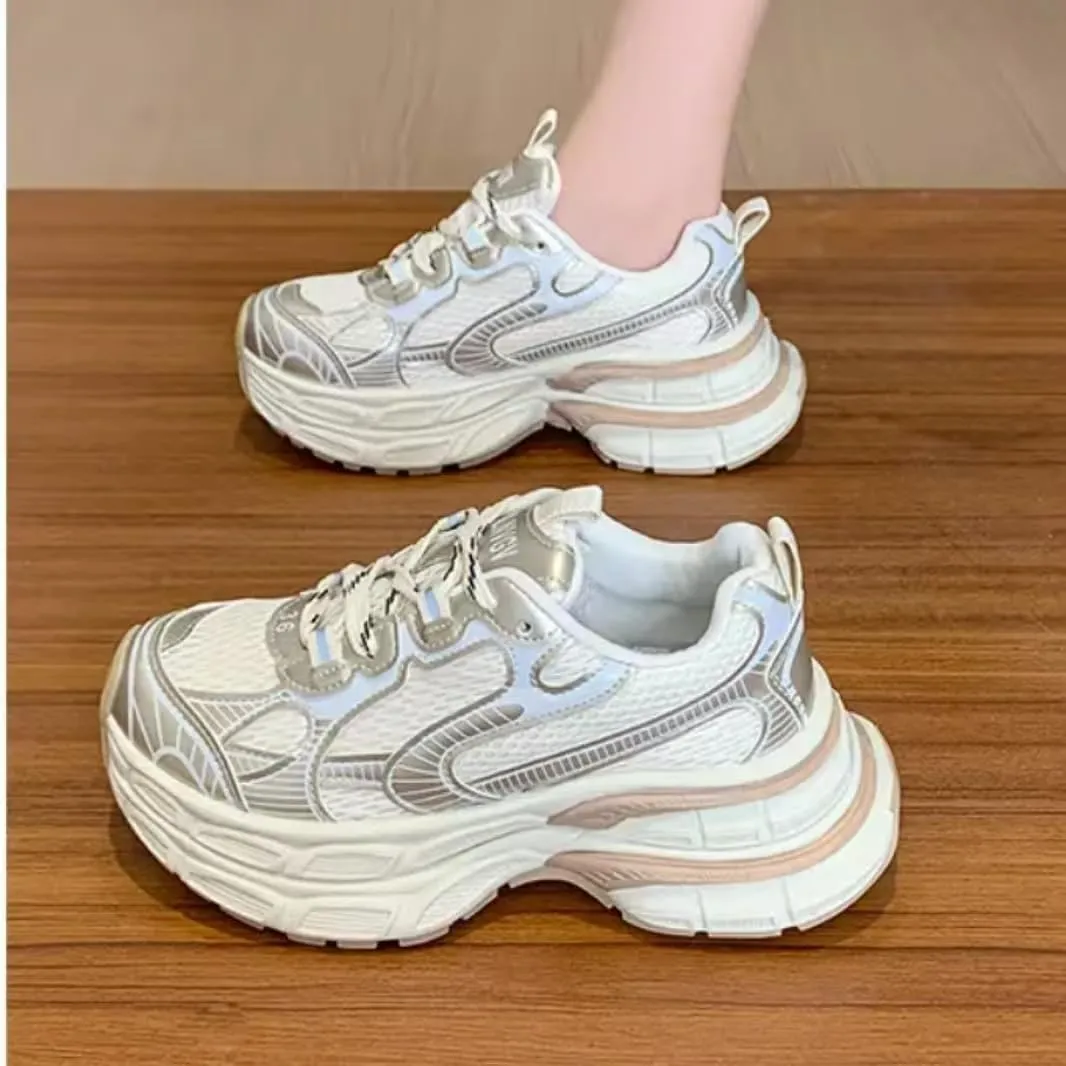 Breathable Chunky Sneakers for Women Fashion Platform Height Gain Sneakers Comfortable Non-Slip Lace Up Casual Walking Dad Shoes