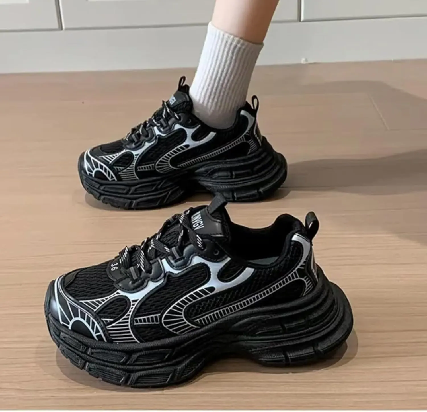 Breathable Chunky Sneakers for Women Fashion Platform Height Gain Sneakers Comfortable Non-Slip Lace Up Casual Walking Dad Shoes