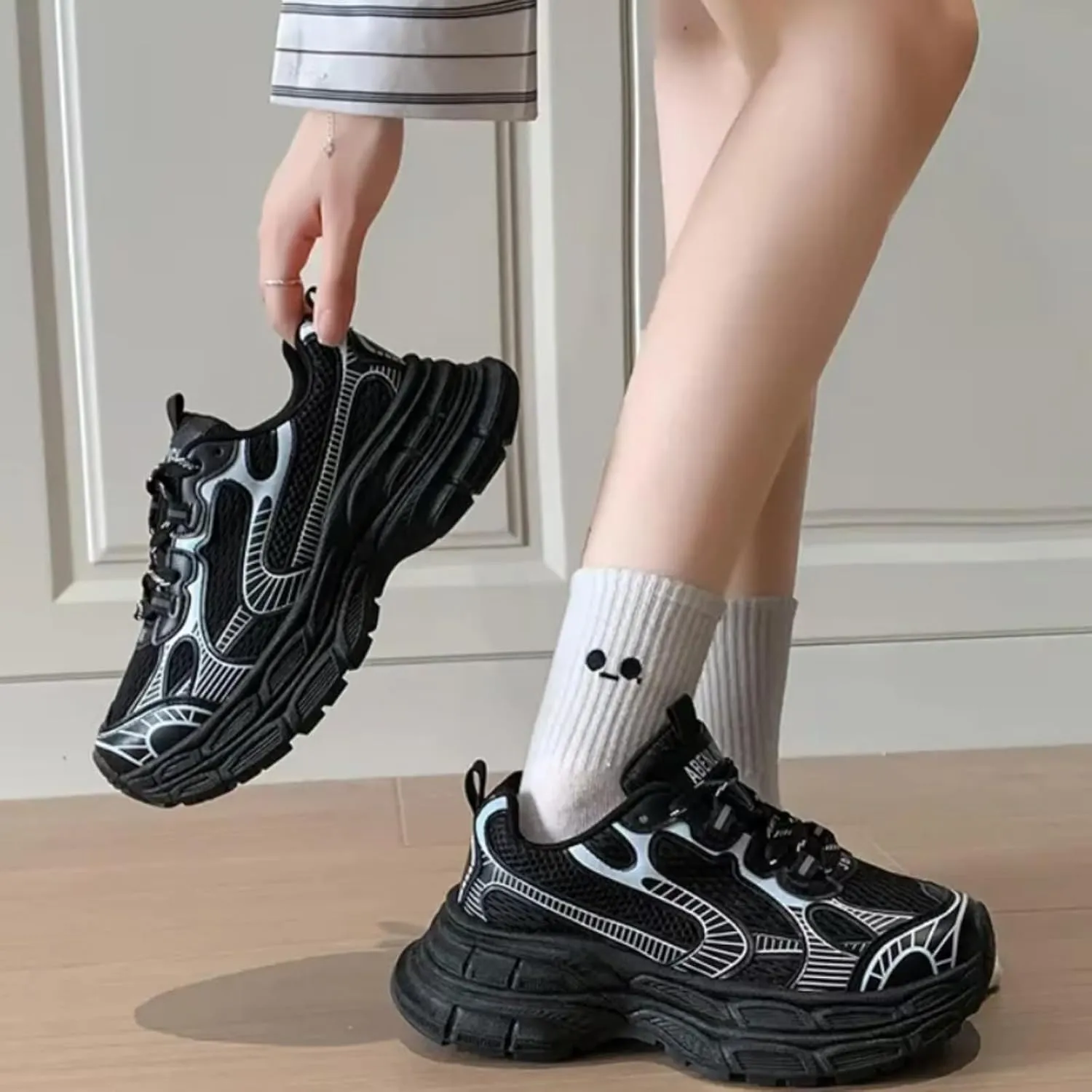 Breathable Chunky Sneakers for Women Fashion Platform Height Gain Sneakers Comfortable Non-Slip Lace Up Casual Walking Dad Shoes