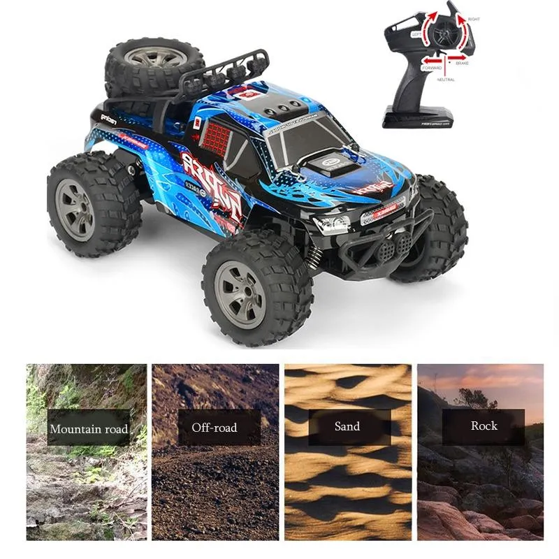 Charging Remote Control Car 2.4g Wireless Remote Control Four-way Cross-country Climbing Car 1:18 Car Model Gray Blue