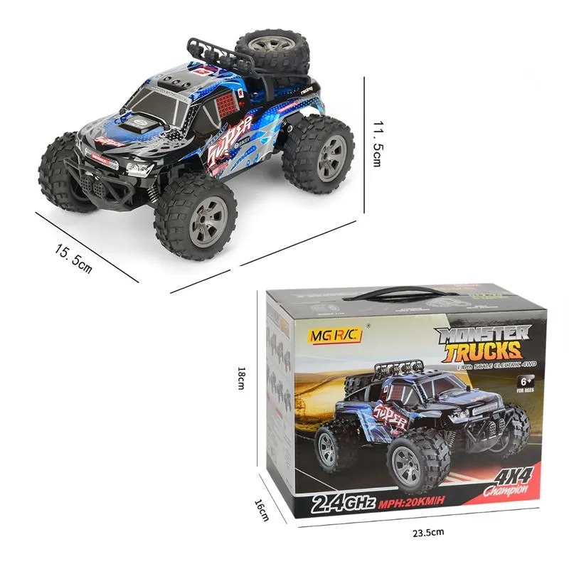 Charging Remote Control Car 2.4g Wireless Remote Control Four-way Cross-country Climbing Car 1:18 Car Model Gray Blue