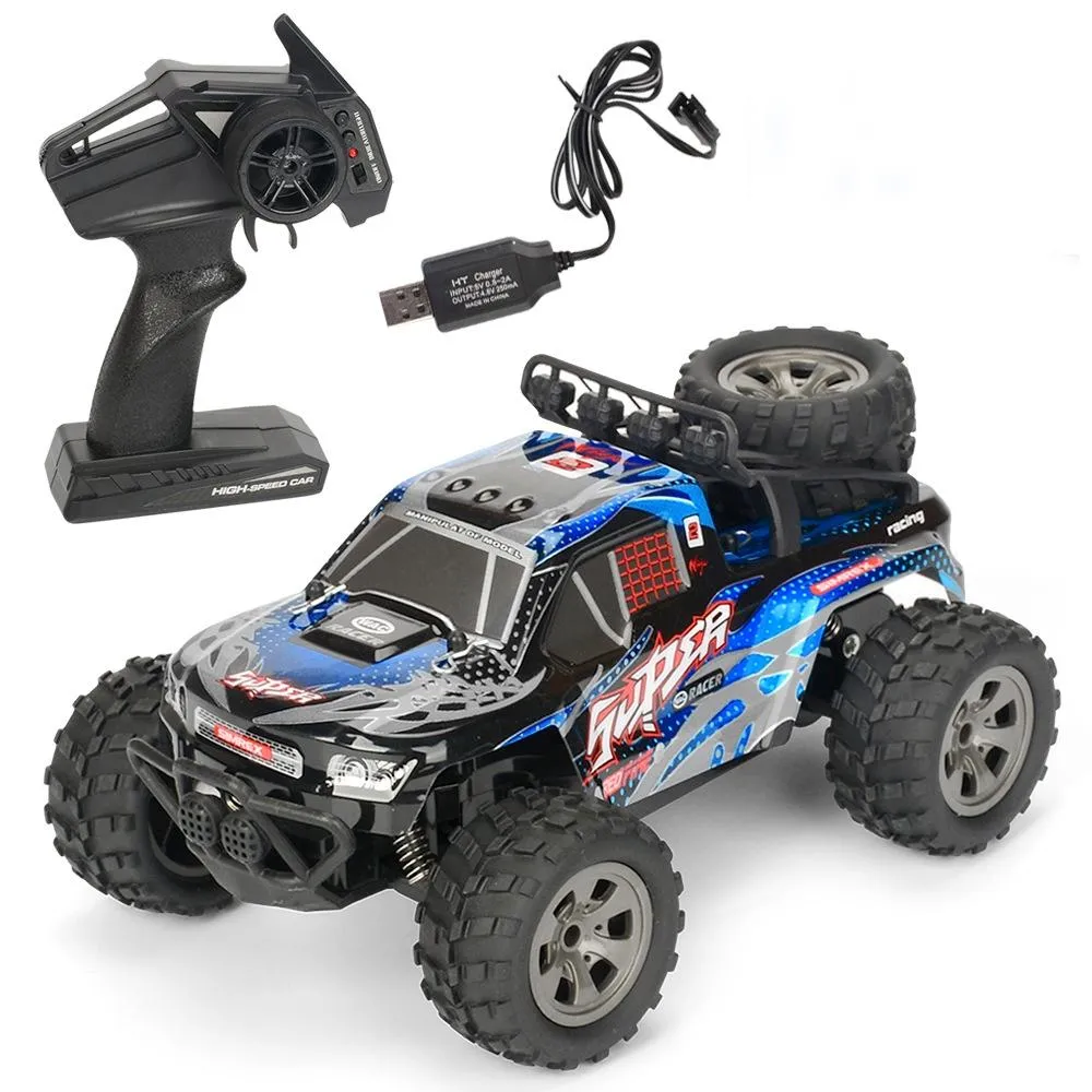 Charging Remote Control Car 2.4g Wireless Remote Control Four-way Cross-country Climbing Car 1:18 Car Model Gray Blue