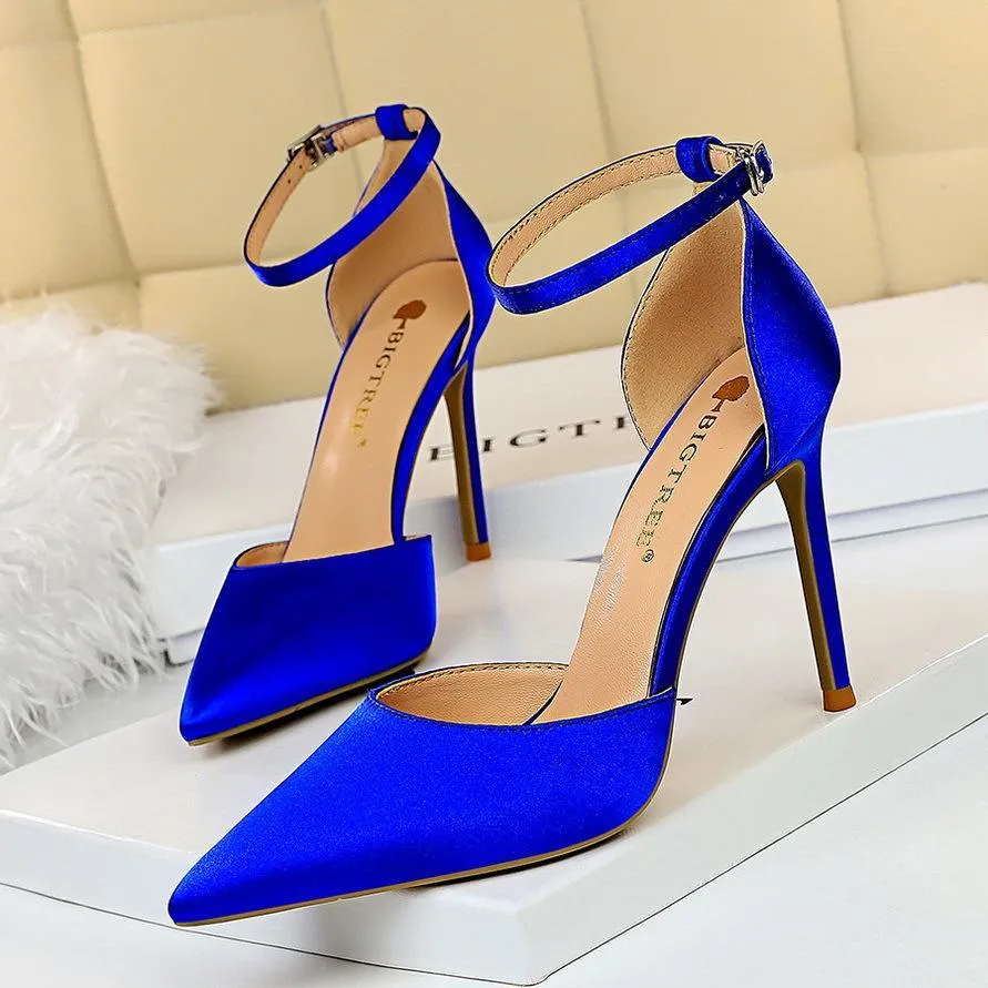 Chicvane Ankle Strap Adjustable Buckle Pointed Toe Stiletto Heel Bridal Heels