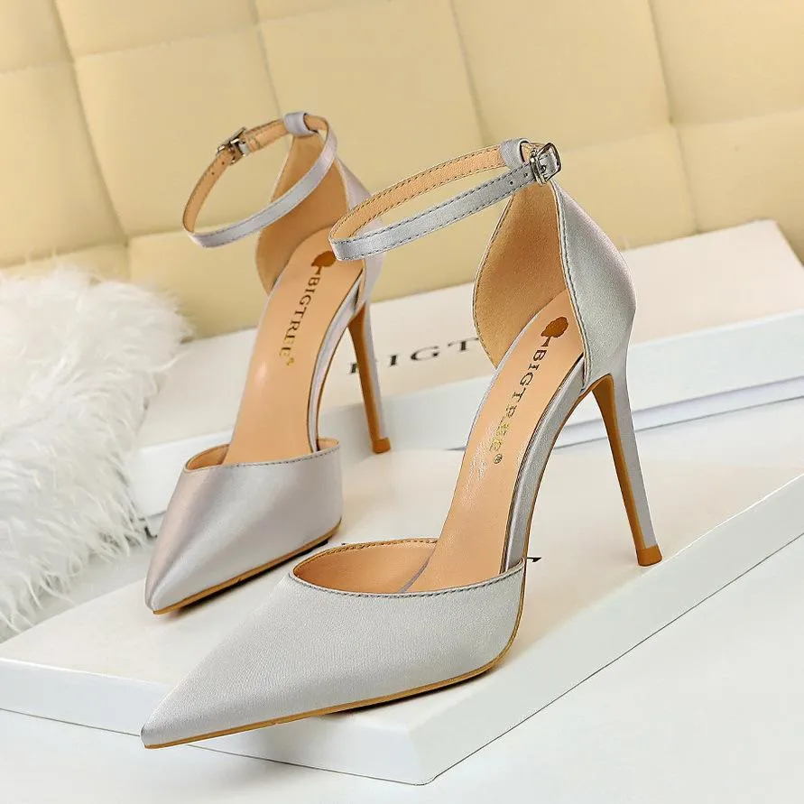 Chicvane Ankle Strap Adjustable Buckle Pointed Toe Stiletto Heel Bridal Heels