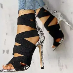 Chicvane Mixed Colors Snake Stiletto Heels Zipper Closure Roman Shoes