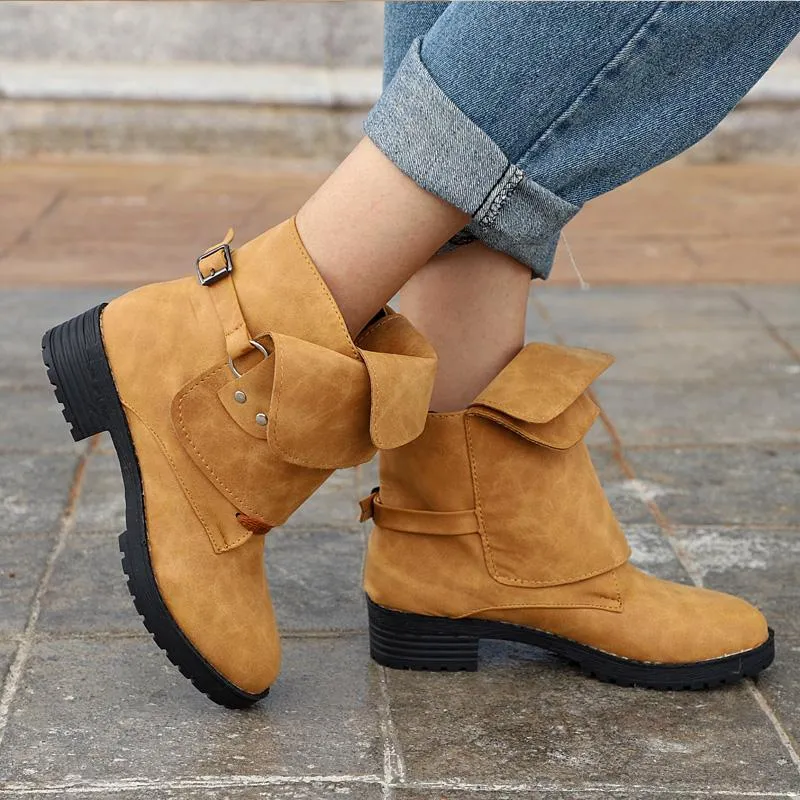 Chicvane Women's Winter Flat Buckle Retro Ankle Martin boots With Rivet