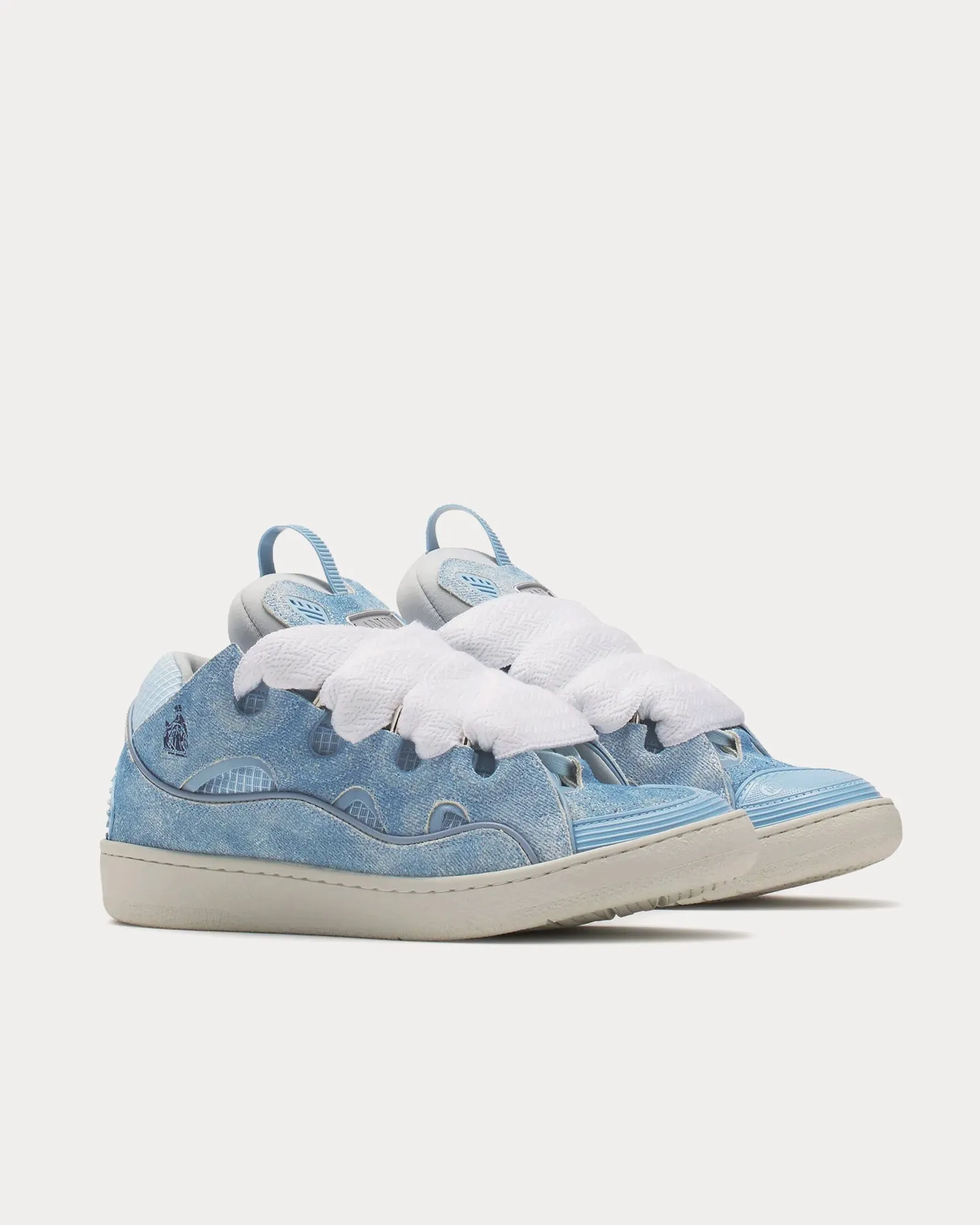 Curb Denim Effect Leather Denim Blue Low Top Sneakers