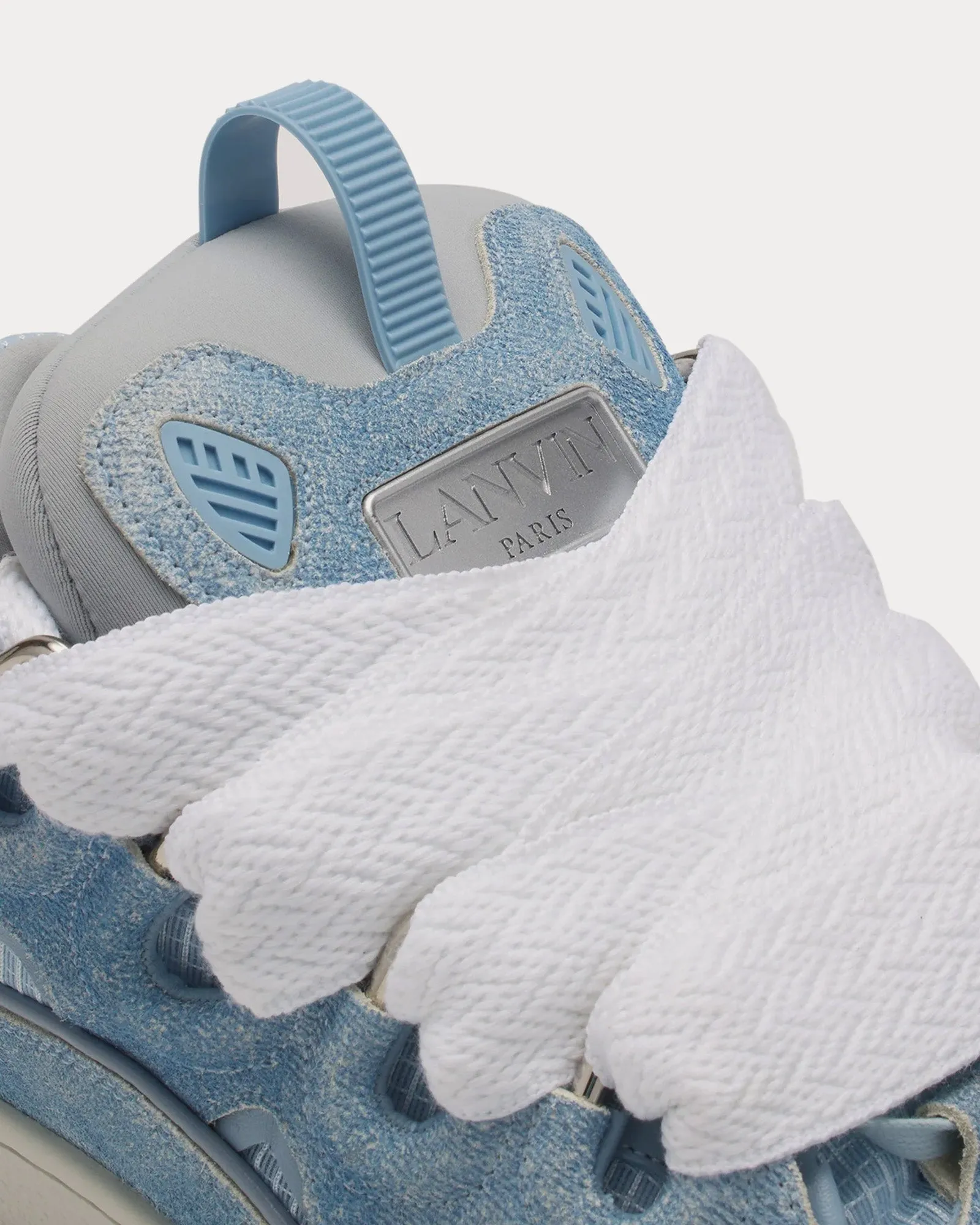 Curb Denim Effect Leather Denim Blue Low Top Sneakers