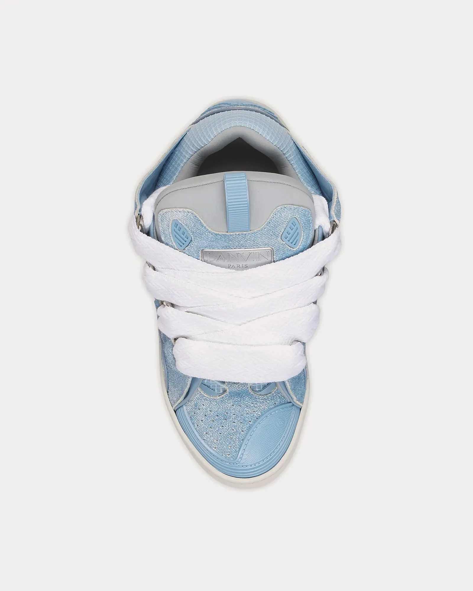 Curb Denim Effect Leather Denim Blue Low Top Sneakers
