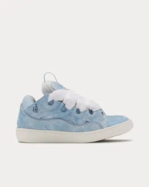 Curb Denim Effect Leather Denim Blue Low Top Sneakers