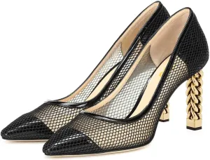 FSJ Women Golden Block High Heel Clear Pump Pointed Toe Slip On Fashion Dress Party Evening Ladies Shoes