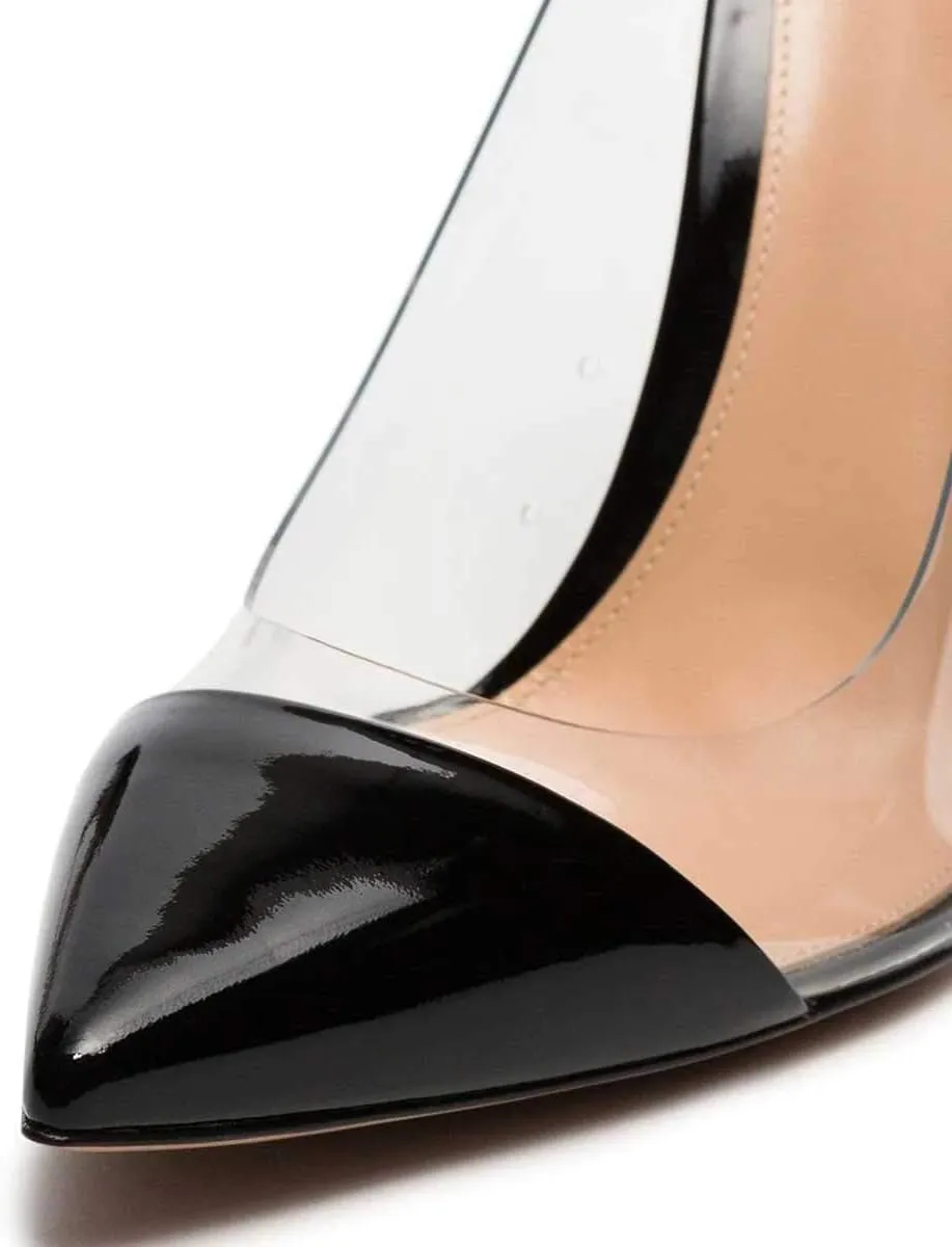 FSJ Women Golden Block High Heel Clear Pump Pointed Toe Slip On Fashion Dress Party Evening Ladies Shoes