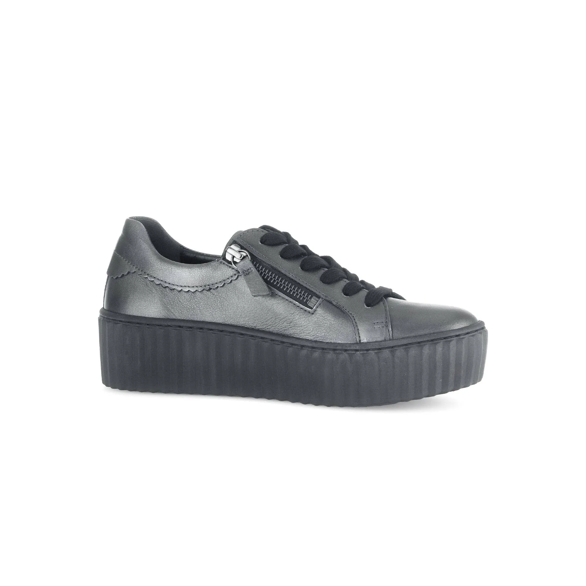 Gabor Dolly 53.200.69 Ladies Silver Leather Lace Up Trainers