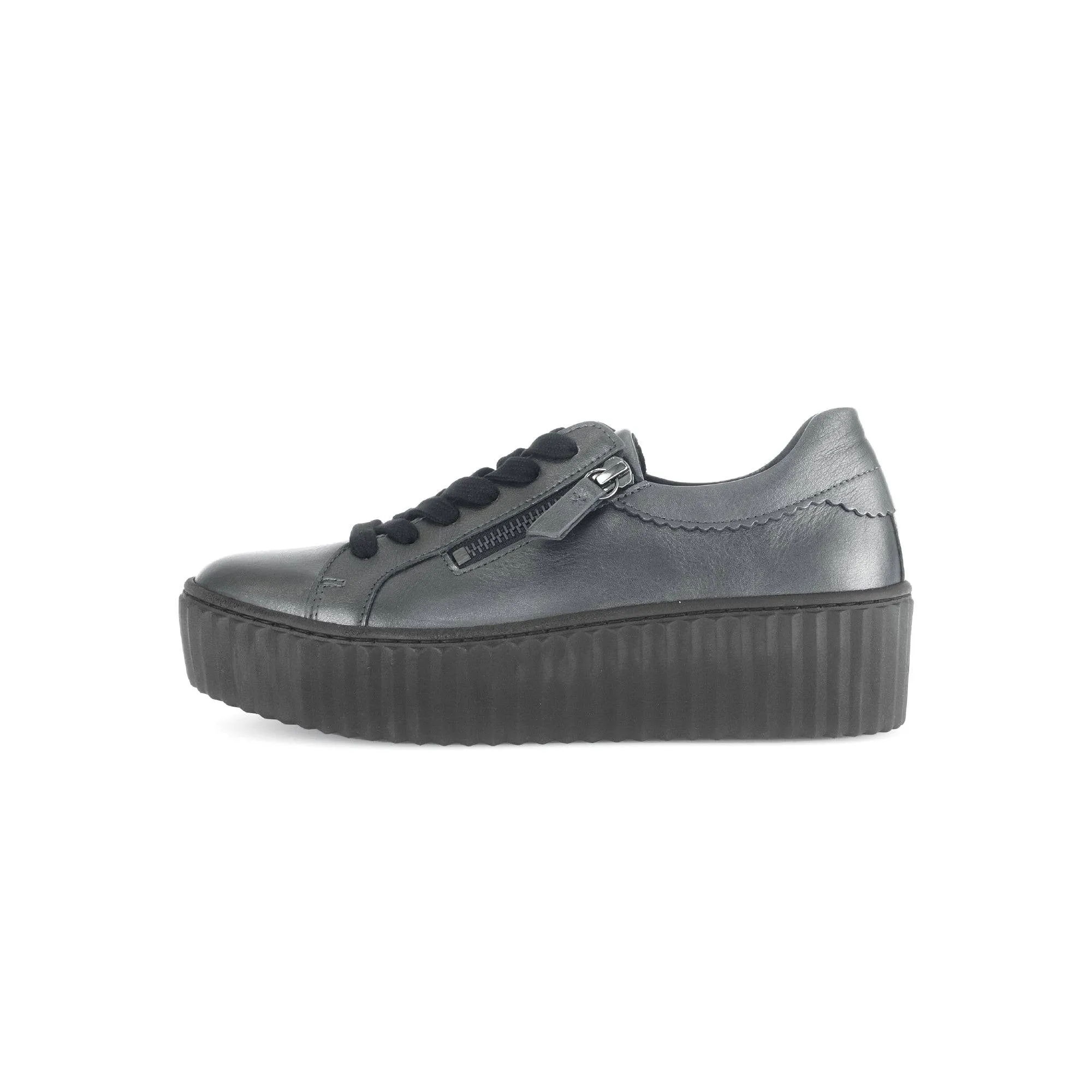 Gabor Dolly 53.200.69 Ladies Silver Leather Lace Up Trainers