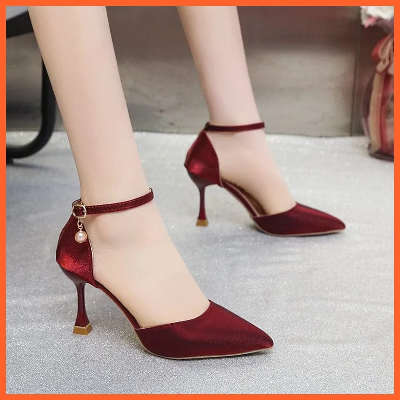High Heels For Women | Red Color Buckle Strap Heels