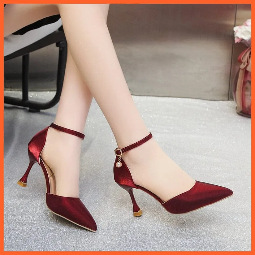 High Heels For Women | Red Color Buckle Strap Heels
