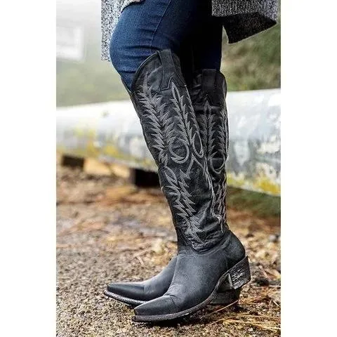 Knee high western cowboy boots pointed toe cowgirl boots vintage country boots