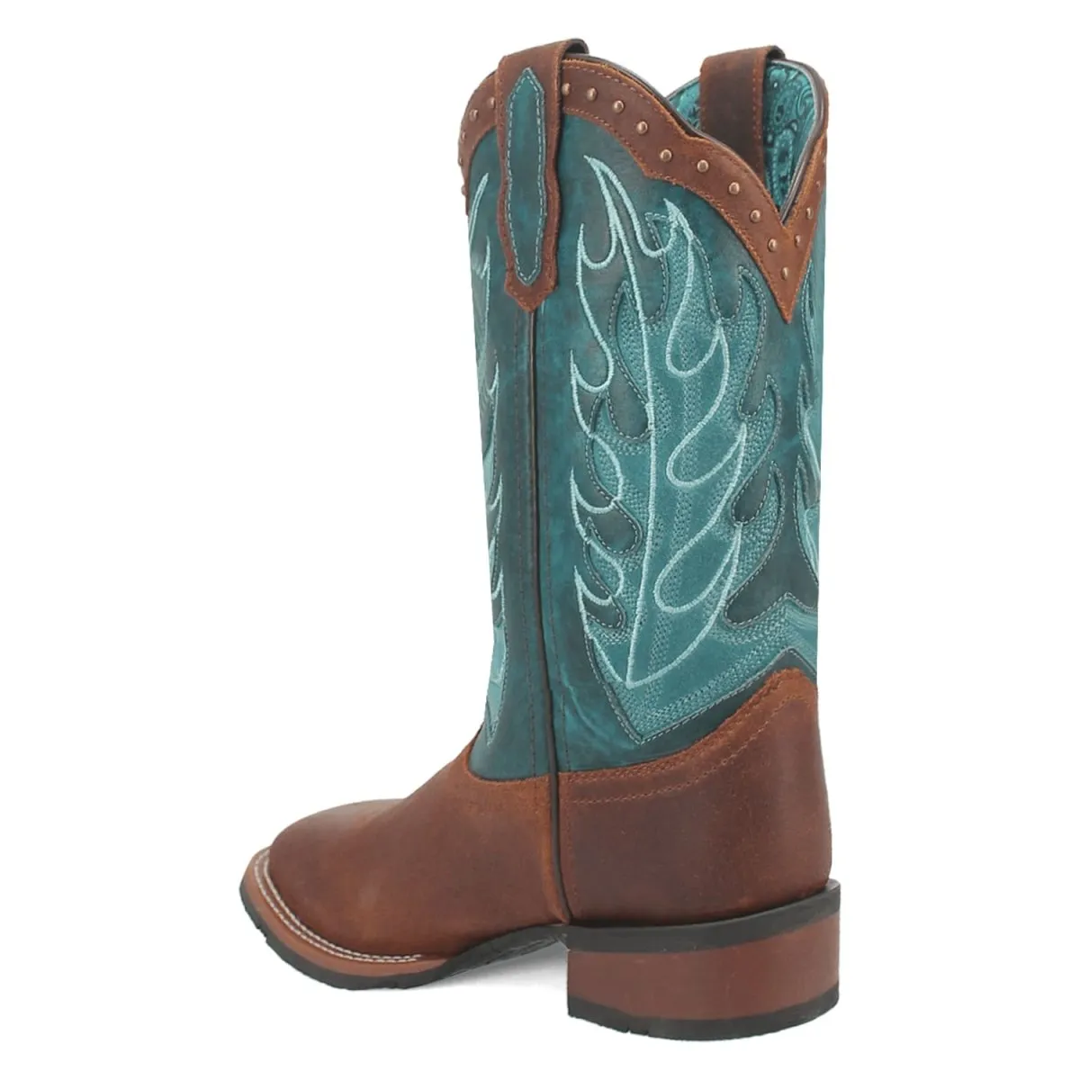 Laredo Women's Faye Broad Square Toe Leather Boots - Brown / Turquoise 3116