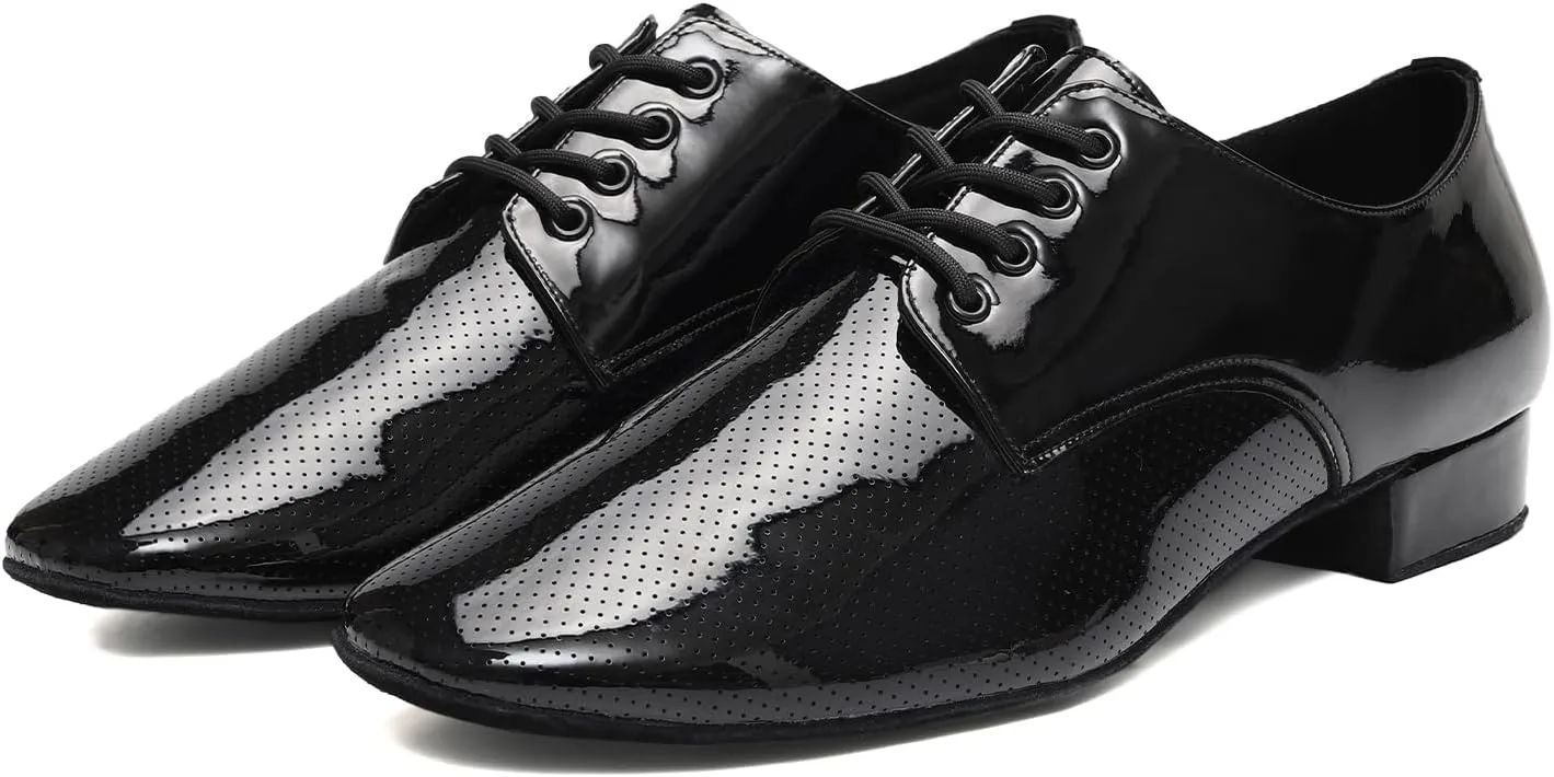 Men Ballroom Dance Shoes Lace up Low Heel Practice Waltz Modern Latin Salsa Dancing Shoes, Model LHD405-LM-2.5cm Heel