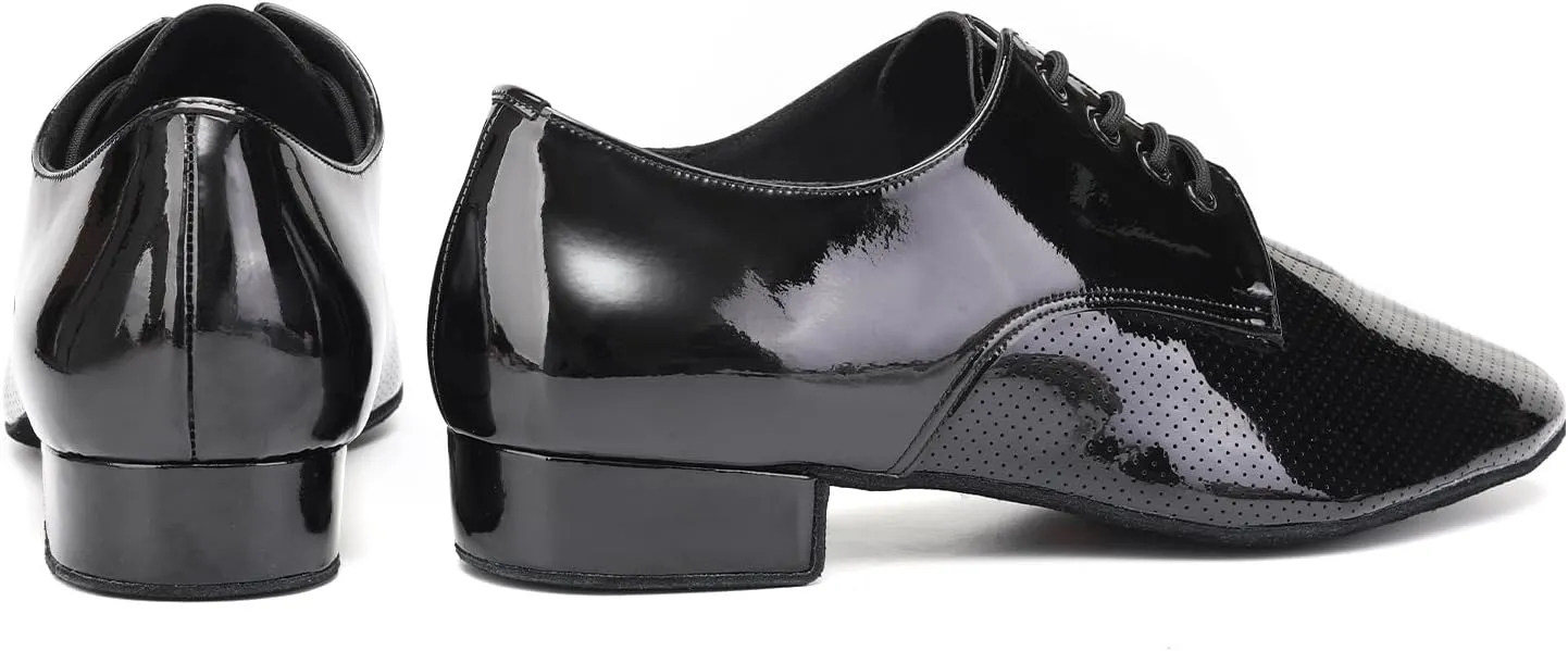 Men Ballroom Dance Shoes Lace up Low Heel Practice Waltz Modern Latin Salsa Dancing Shoes, Model LHD405-LM-2.5cm Heel
