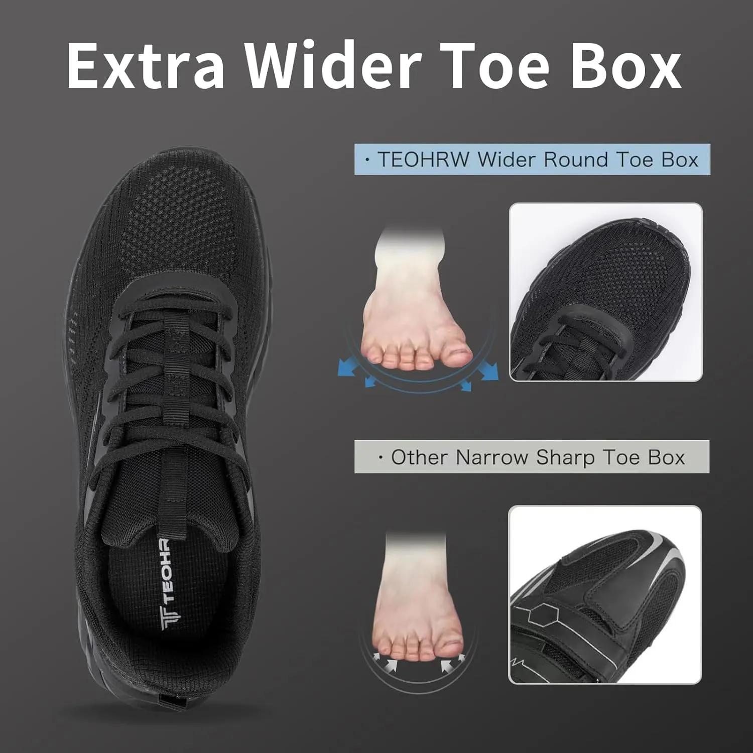Men's Wide Walking Shoes Breathable Mesh Athletic Sneakers Wide Toe Box Shoes with Arch Support for Plantar Fasciitis