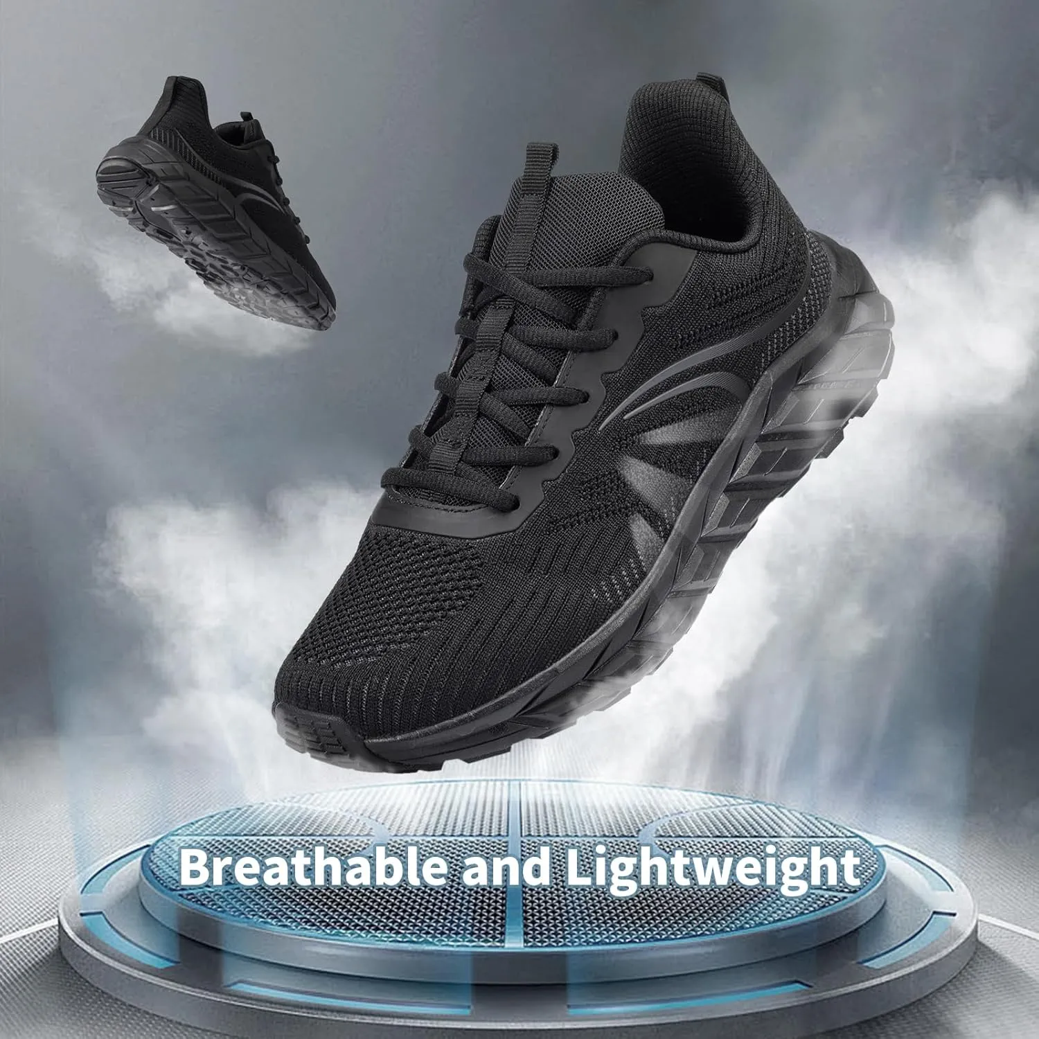 Men's Wide Walking Shoes Breathable Mesh Athletic Sneakers Wide Toe Box Shoes with Arch Support for Plantar Fasciitis