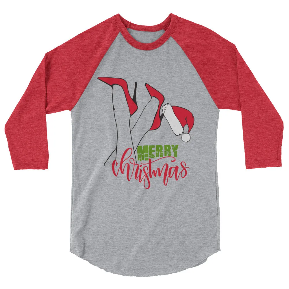Merry Christmas Heels 3/4 sleeve raglan shirt