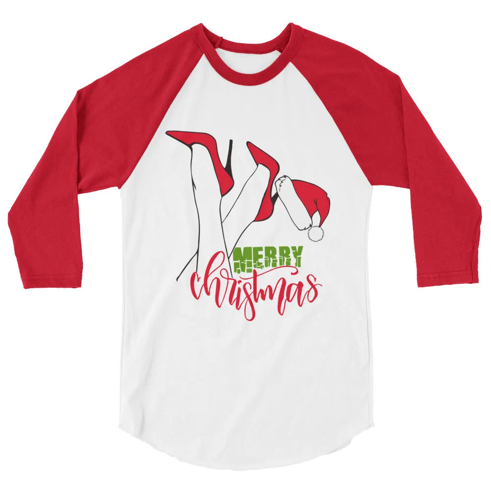 Merry Christmas Heels 3/4 sleeve raglan shirt