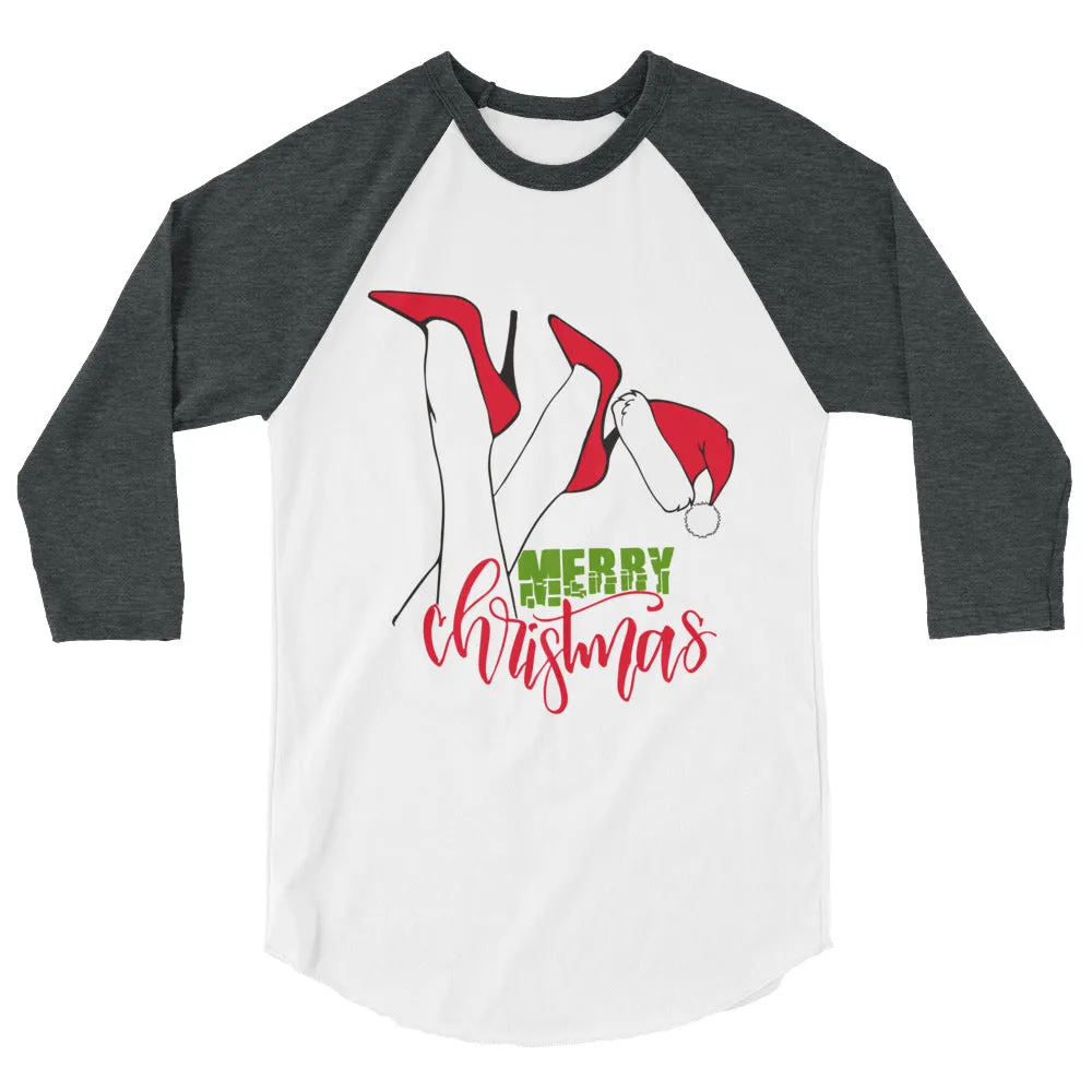 Merry Christmas Heels 3/4 sleeve raglan shirt