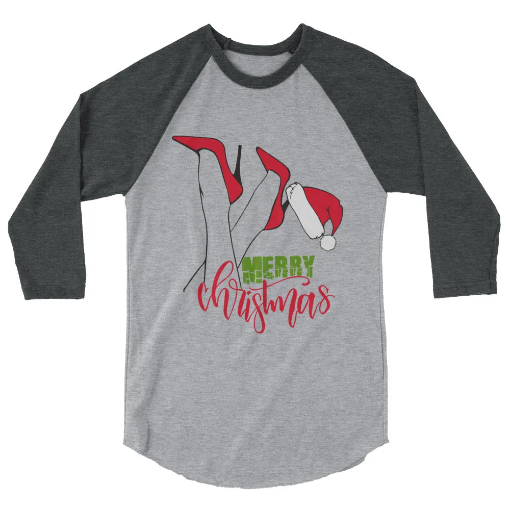Merry Christmas Heels 3/4 sleeve raglan shirt