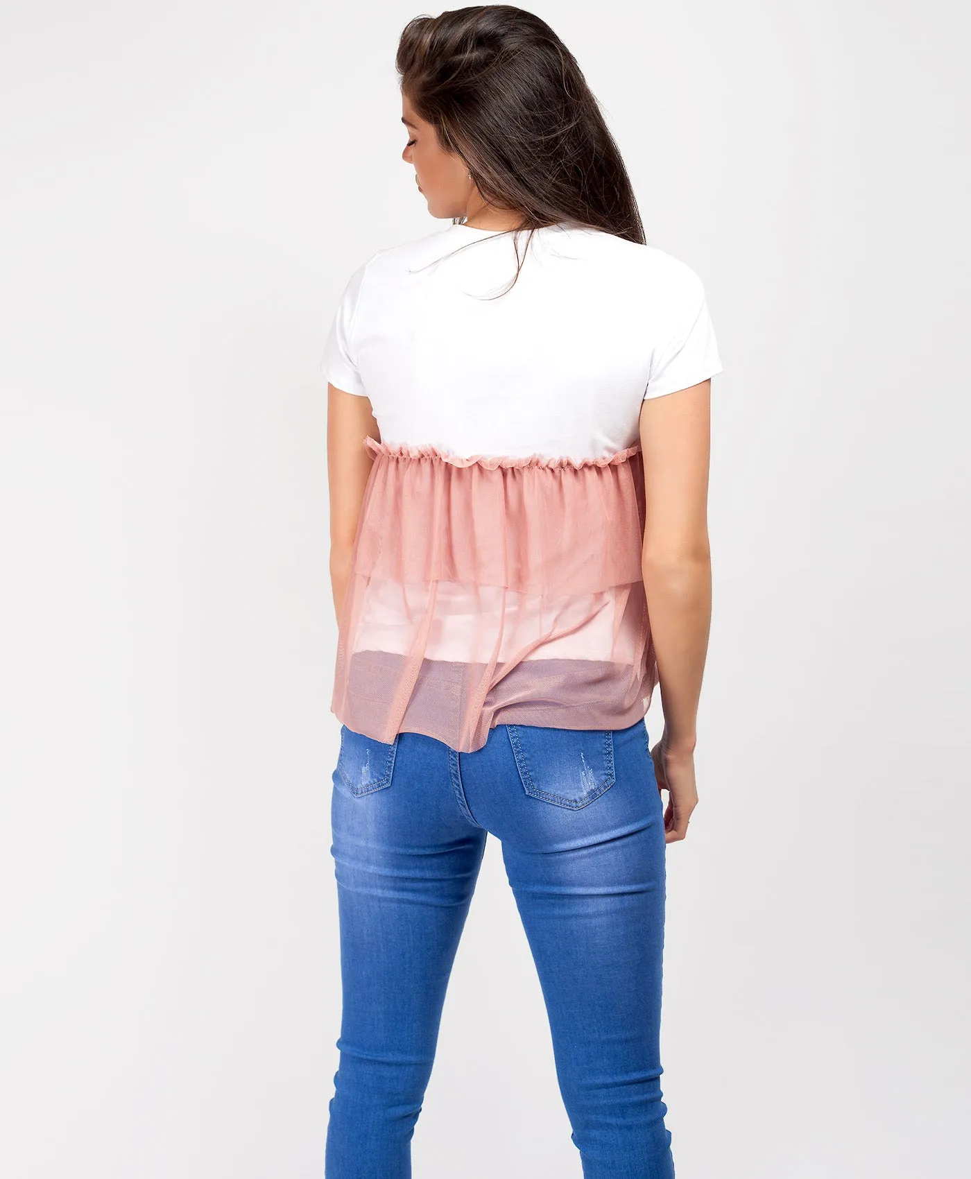 Pink Coco Nuts Tulle Layered Slogan T-Shirt