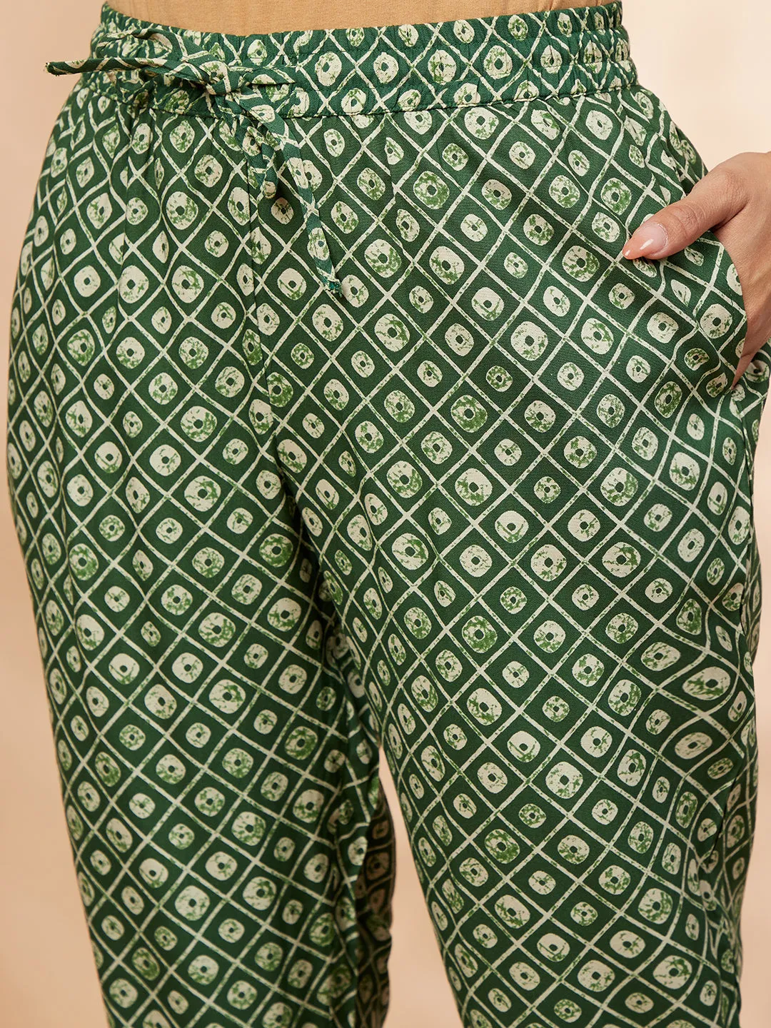 Printed Green A-Line Kurta set