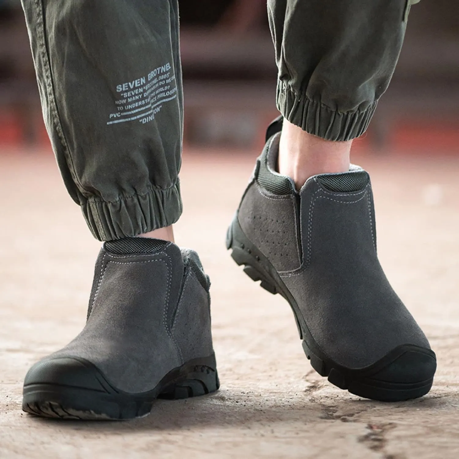 R-Win Work Boots Non Metal Composite Toe Cap Boots Suede Leather Slip on Welding Boots Safety Construction Industrial Insulated Shoe