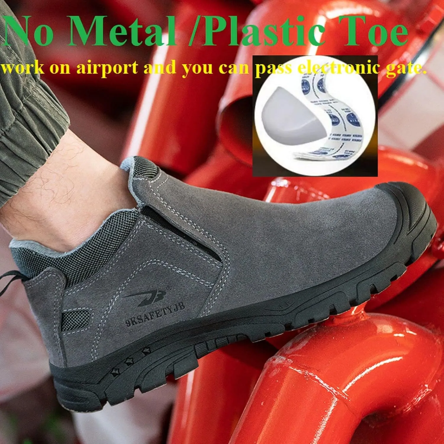 R-Win Work Boots Non Metal Composite Toe Cap Boots Suede Leather Slip on Welding Boots Safety Construction Industrial Insulated Shoe