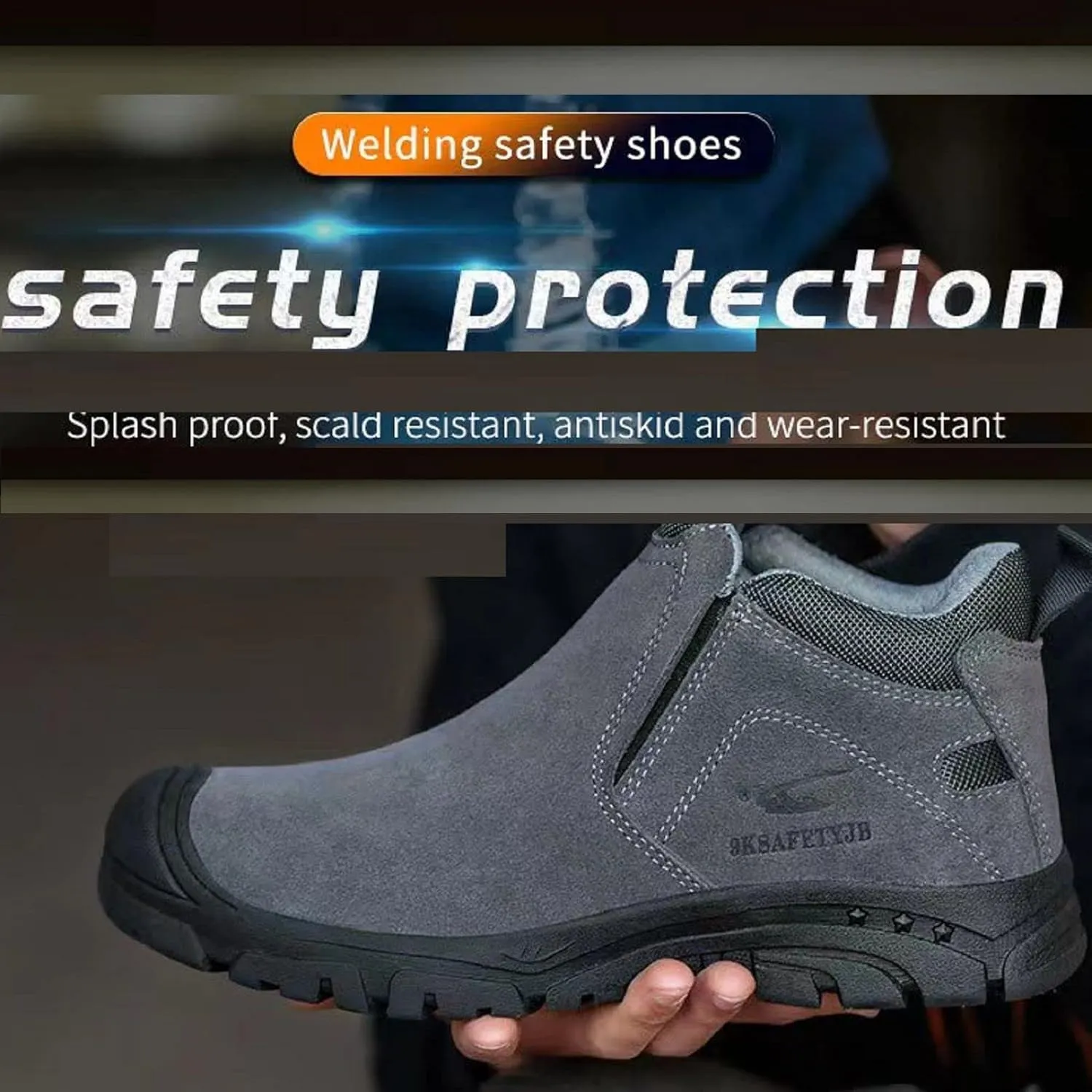 R-Win Work Boots Non Metal Composite Toe Cap Boots Suede Leather Slip on Welding Boots Safety Construction Industrial Insulated Shoe