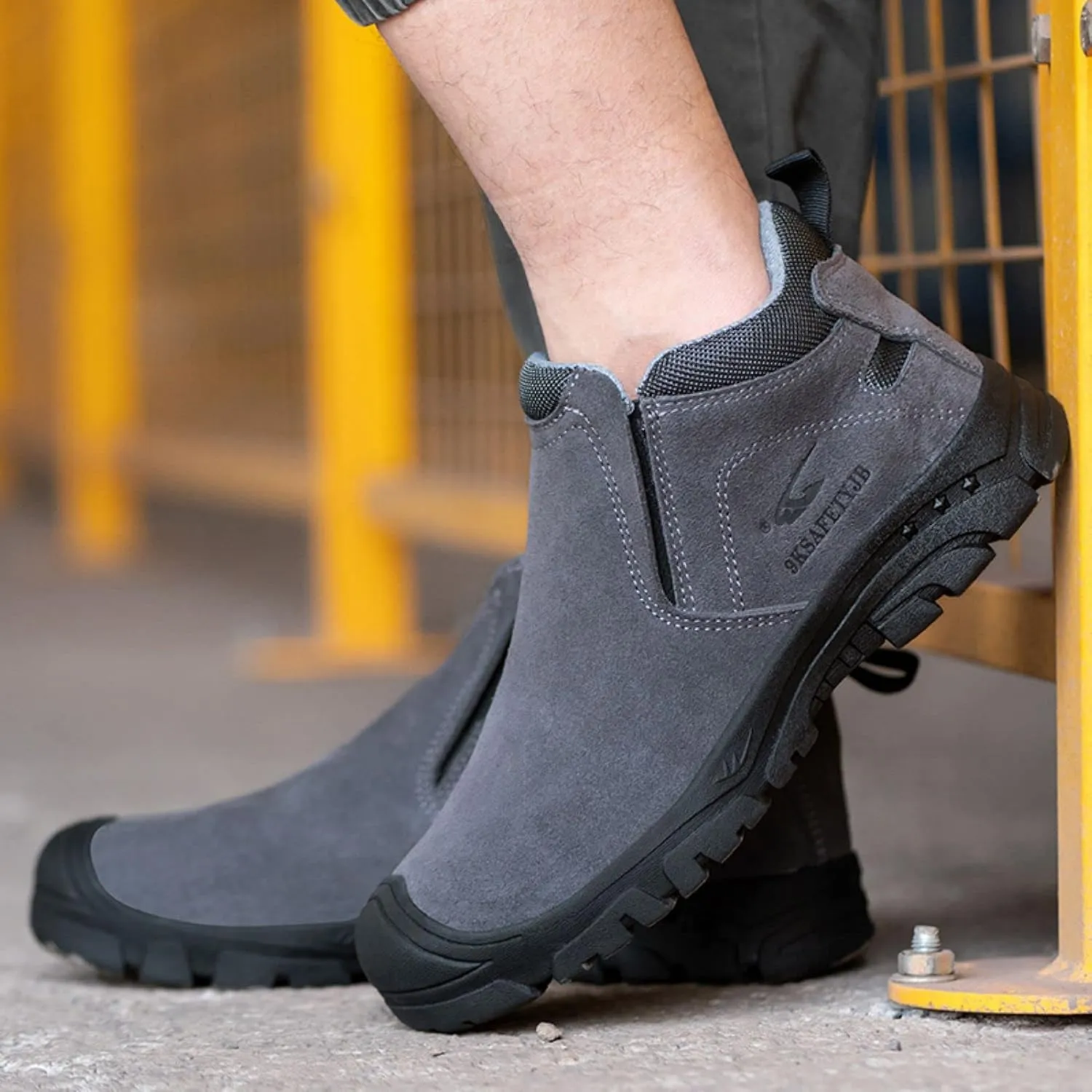 R-Win Work Boots Non Metal Composite Toe Cap Boots Suede Leather Slip on Welding Boots Safety Construction Industrial Insulated Shoe