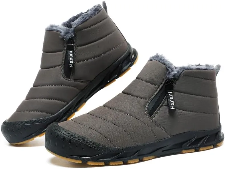 Snow Boots Mens Waterproof Winter Boots Fur Lined Warm Ankle Boots Zipper Closure Slip on Outdoor Boot Comfortable Walking Shoes