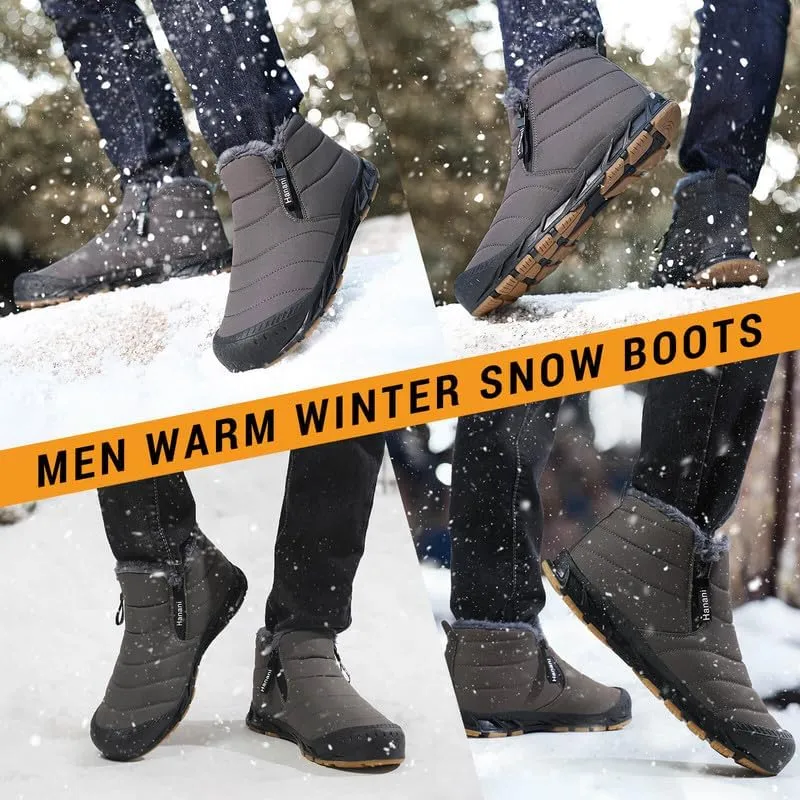 Snow Boots Mens Waterproof Winter Boots Fur Lined Warm Ankle Boots Zipper Closure Slip on Outdoor Boot Comfortable Walking Shoes