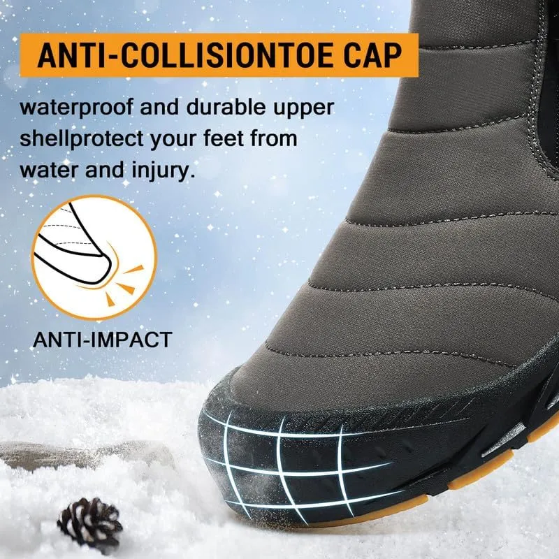 Snow Boots Mens Waterproof Winter Boots Fur Lined Warm Ankle Boots Zipper Closure Slip on Outdoor Boot Comfortable Walking Shoes