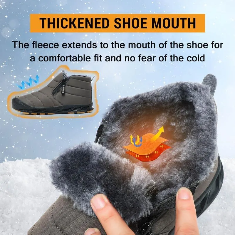 Snow Boots Mens Waterproof Winter Boots Fur Lined Warm Ankle Boots Zipper Closure Slip on Outdoor Boot Comfortable Walking Shoes