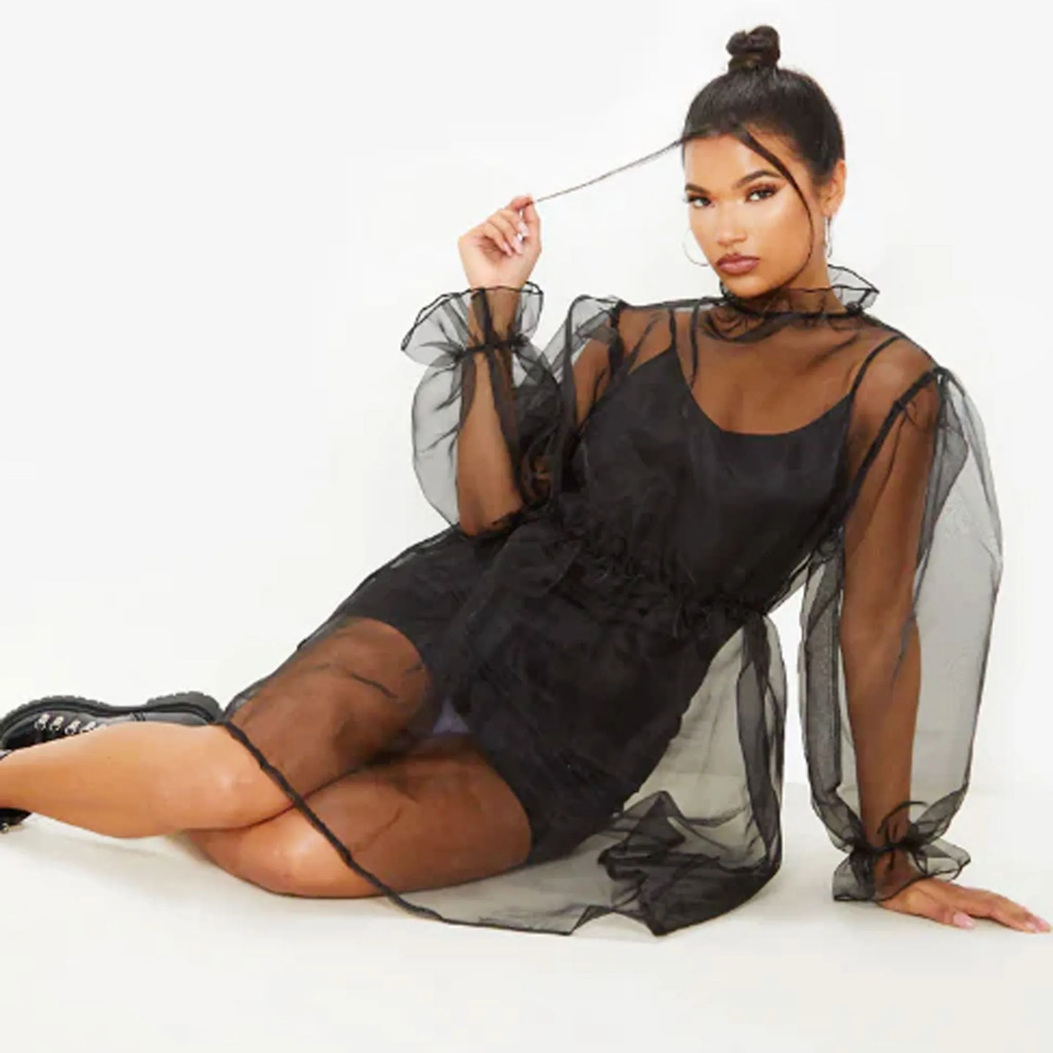 Stylish Smock Short Dress – Black