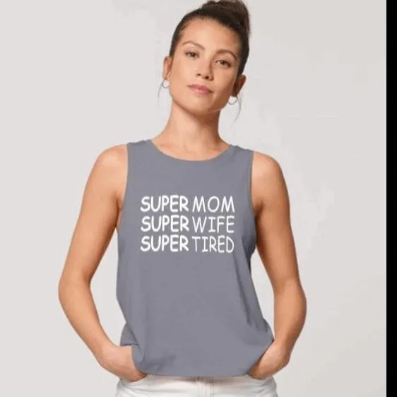 Super Mom | Wife | Women's Crop Sleeveless Tank Top Grey
