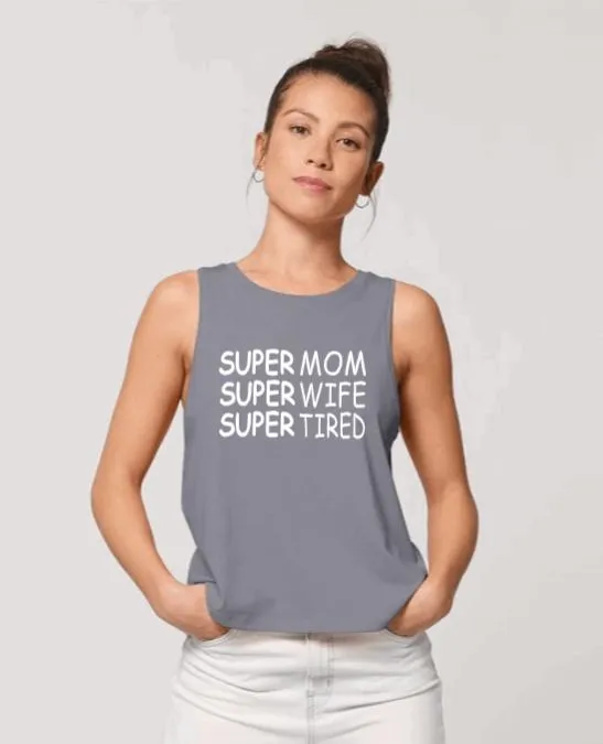 Super Mom | Wife | Women's Crop Sleeveless Tank Top Grey