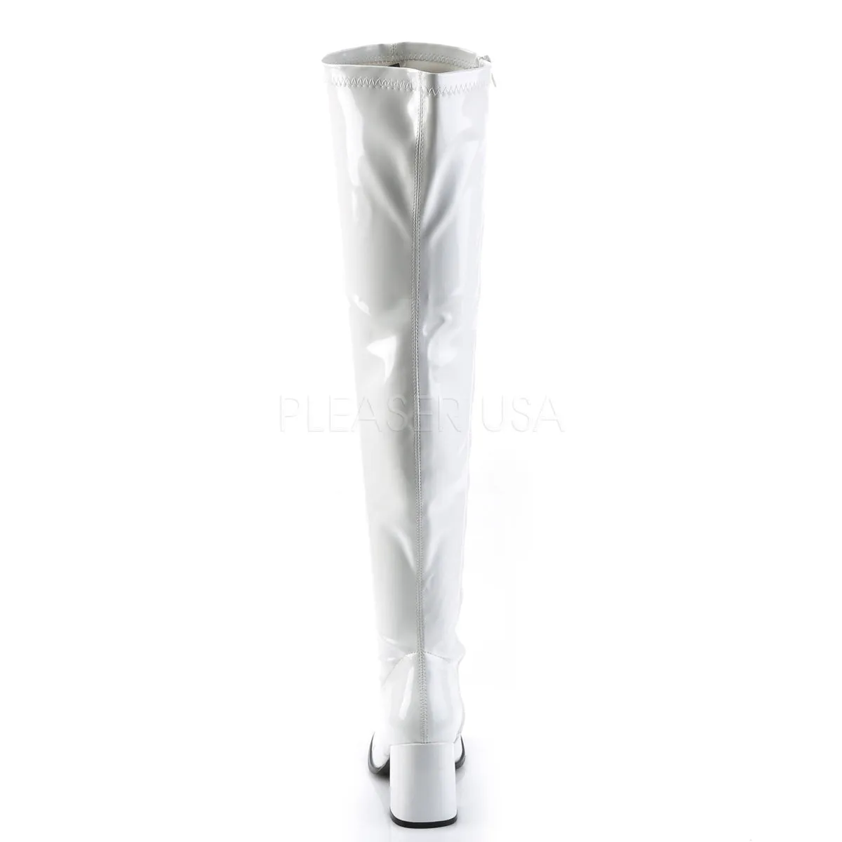 Thigh High Boots with 3-inch Block Heel Black or White GOGO-3000