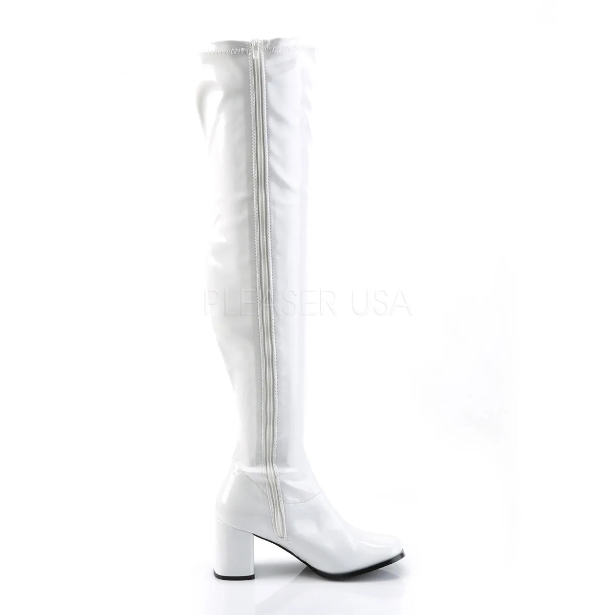 Thigh High Boots with 3-inch Block Heel Black or White GOGO-3000