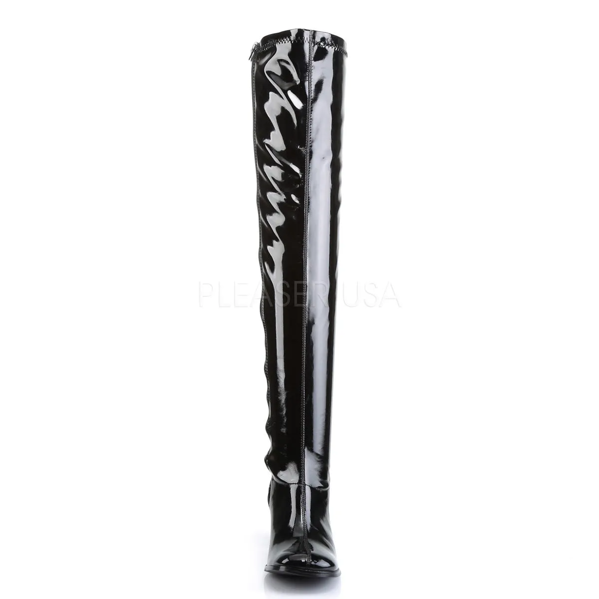 Thigh High Boots with 3-inch Block Heel Black or White GOGO-3000